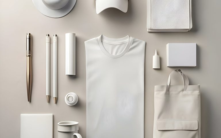 Clean and minimalist mockup featuring various promotional merchandise. Perfect for branding. design. and marketing presentations.